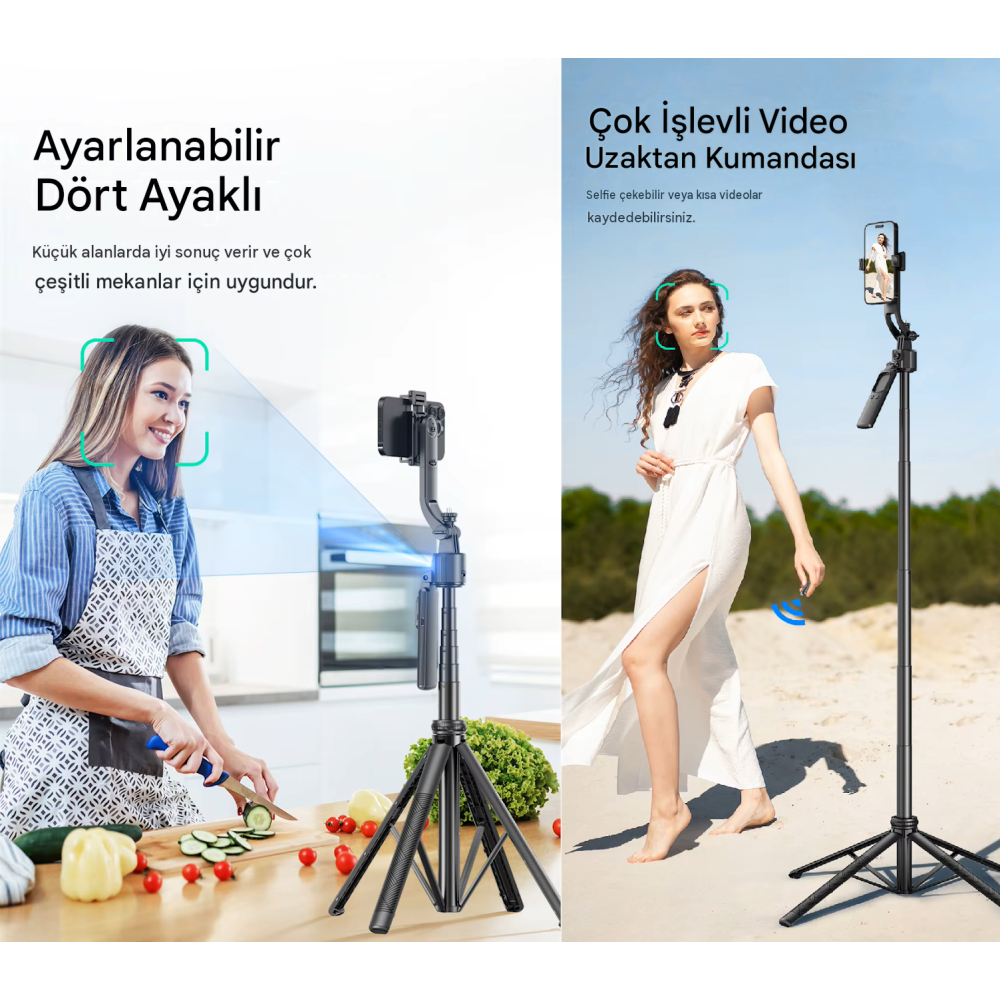 Selfie Çubuğu AI Yapay Zeka Yüz Takipli Bluetooth Kumandalı Ayaklı 1.63 Metre Selfie Çubuğu AI Yapay Zeka Yüz Takipli Bluetooth Kumandalı Ayaklı 1.63 Metre