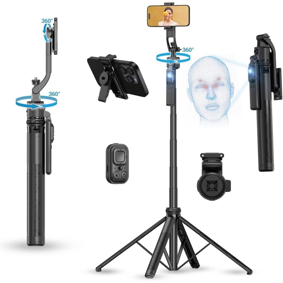 Selfie Çubuğu AI Yapay Zeka Yüz Takipli Bluetooth Kumandalı Ayaklı 1.63 Metre Selfie Çubuğu AI Yapay Zeka Yüz Takipli Bluetooth Kumandalı Ayaklı 1.63 Metre