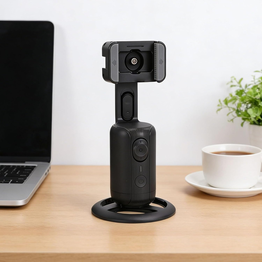 AI Yüz Takipli 360 Derece Otomatik Dönüşlü Dahili Yaka Mikrofonlu Telefon Tutucu